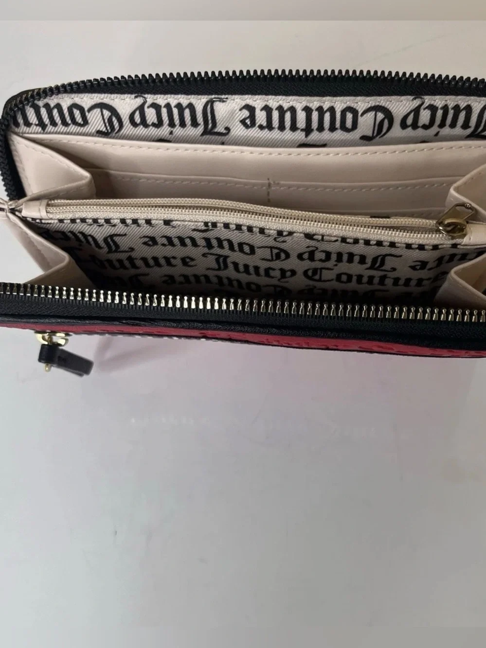 Juicy Couture Red Embossed Zip-Around Wallet with Black Logo Band NWOT